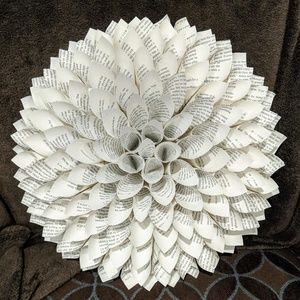 14.5" Dahlia wreath made out of pages of a book.